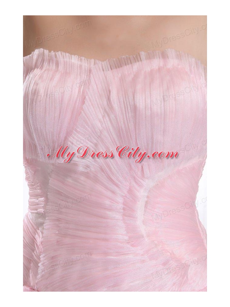 Exquisite A-line Sweetheart Court Train Ruching Pink Prom Dress