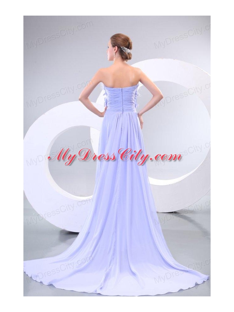 Lavender Strapless Empire Appliques and Laciness Watteau Train Prom Dress