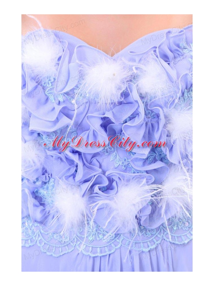 Lavender Strapless Empire Appliques and Laciness Watteau Train Prom Dress