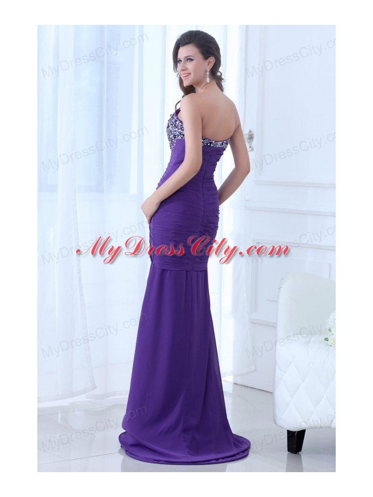 Mermaid Eggplant Purple Sweetheart High Slit Beading Chiffon Prom Dress