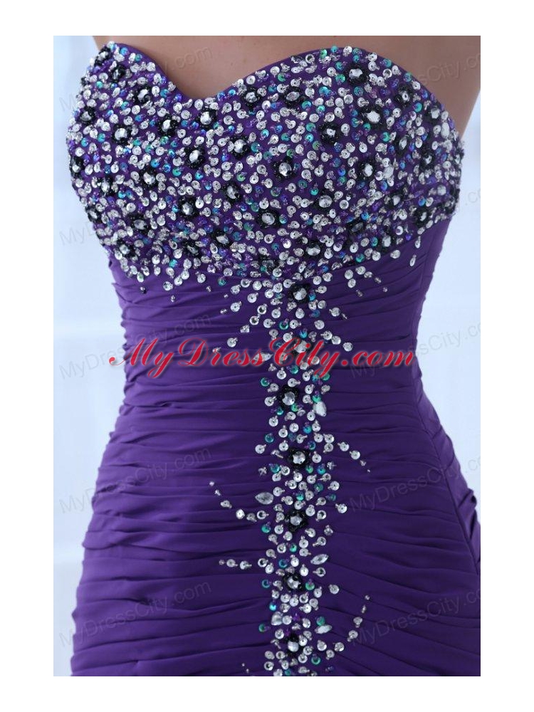 Mermaid Eggplant Purple Sweetheart High Slit Beading Chiffon Prom Dress