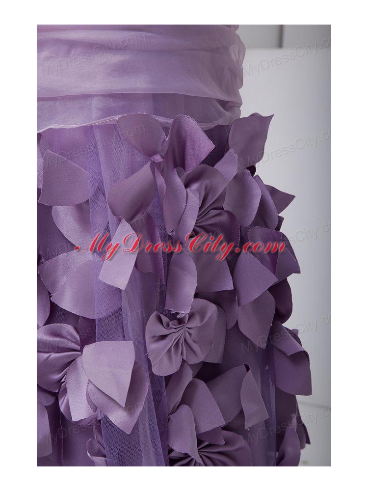 New One Shoulder Lilac Ruching Brush Train Organza Prom Dress with Side Zipper