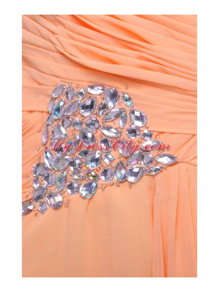 One Shoulder Chiffon Empire Rhinestone Decorate Prom Dress in Orange