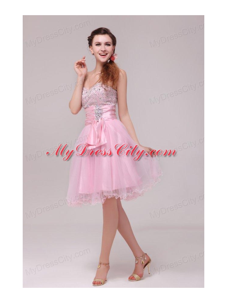 Princess Baby Pink Strapless Beading and Ruching Prom Dress