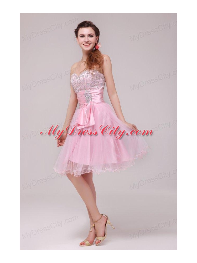 Princess Baby Pink Strapless Beading and Ruching Prom Dress