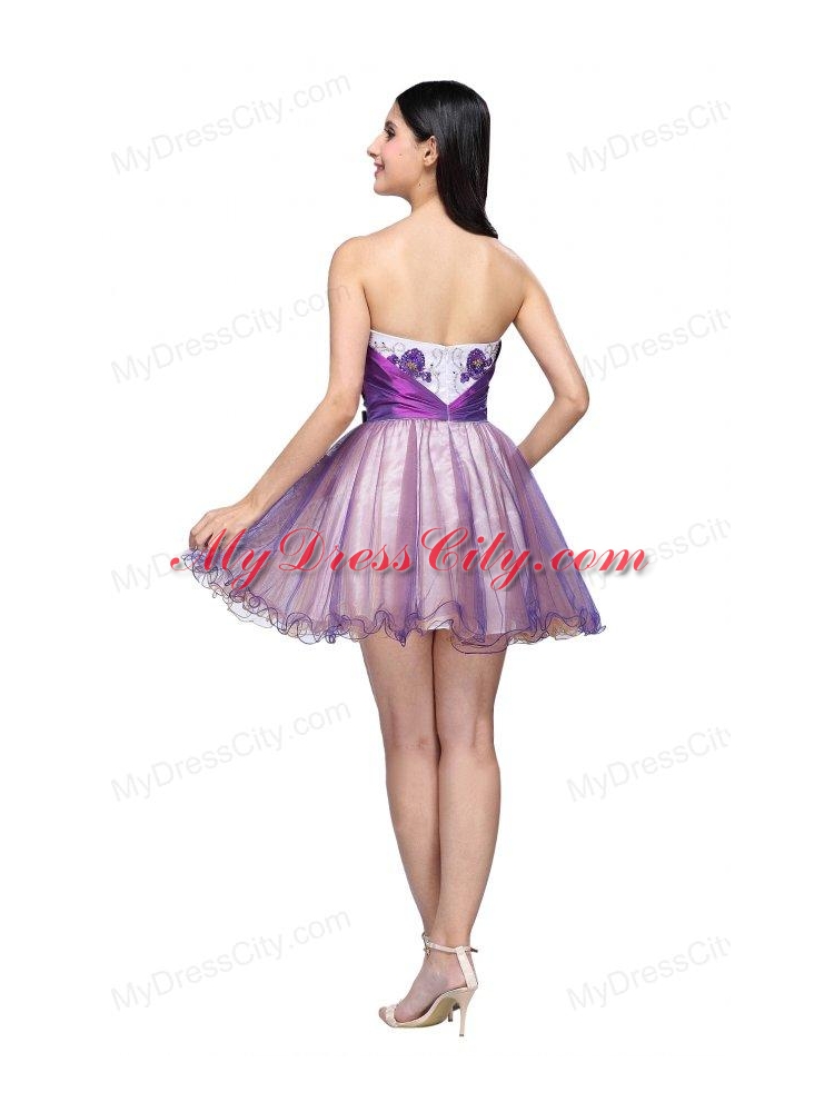 Princess Strapless Appliques Sash Organza Mini-length Prom Dress