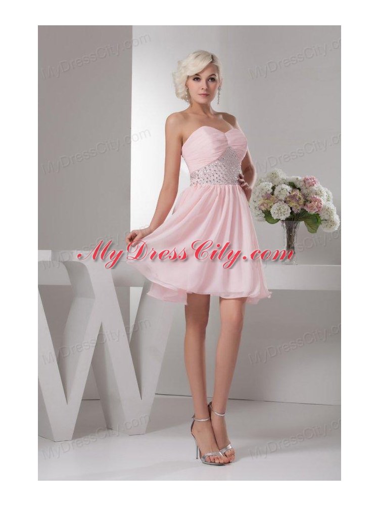 Sweet Empire Sweetheart Pink Mini-length Beading Chiffon Prom Dress