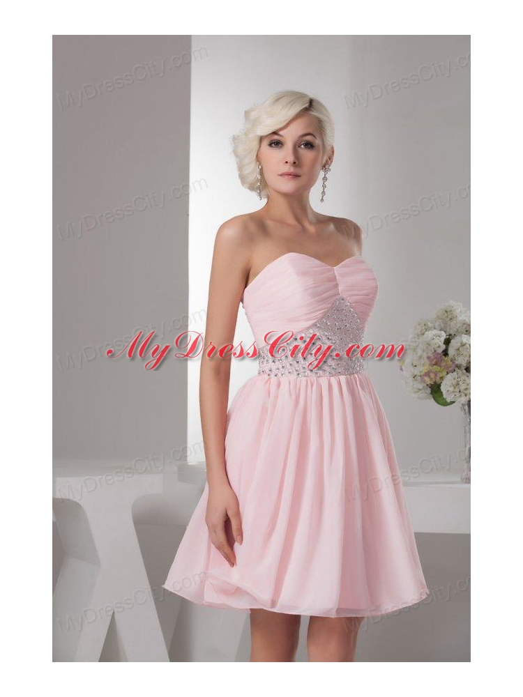 Sweet Empire Sweetheart Pink Mini-length Beading Chiffon Prom Dress