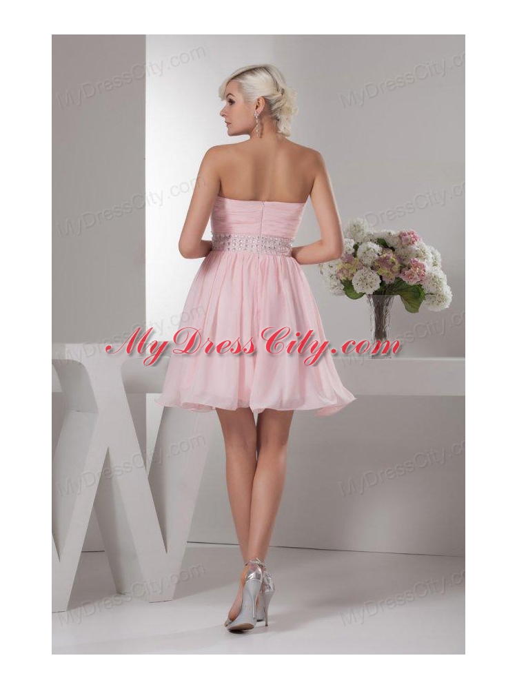 Sweet Empire Sweetheart Pink Mini-length Beading Chiffon Prom Dress