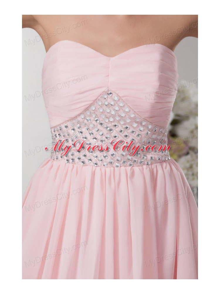 Sweet Empire Sweetheart Pink Mini-length Beading Chiffon Prom Dress