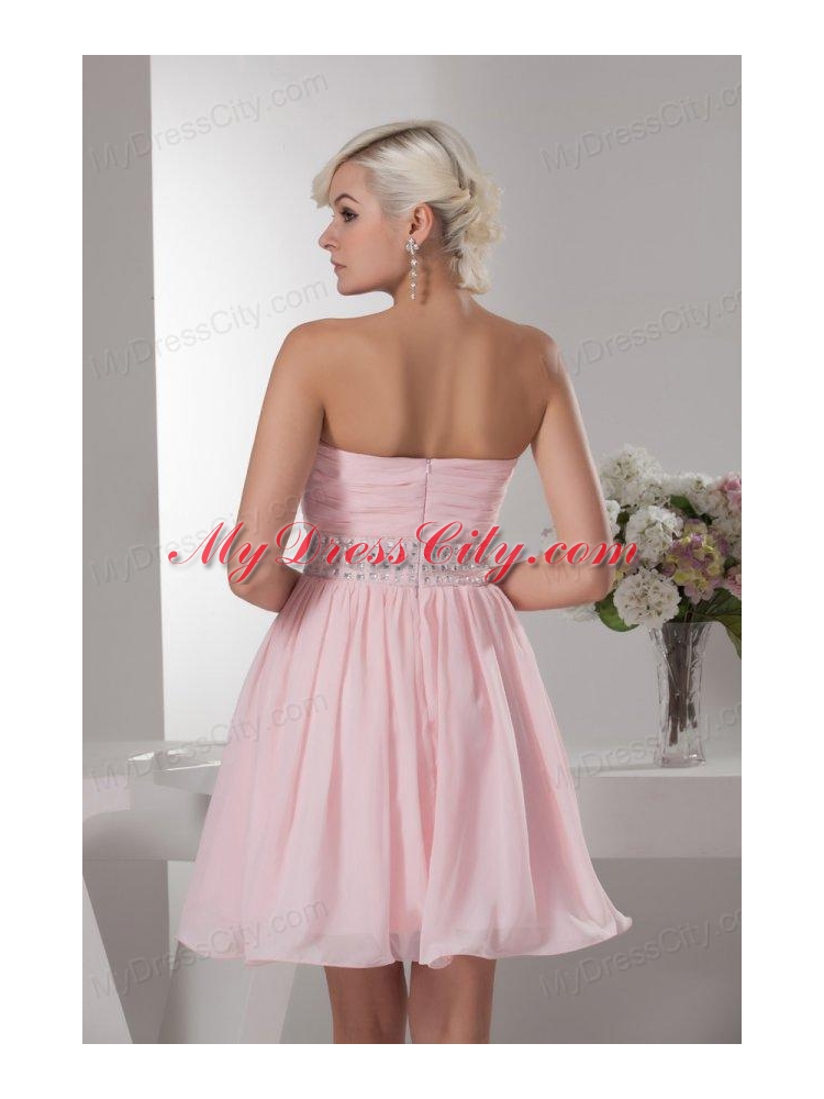 Sweet Empire Sweetheart Pink Mini-length Beading Chiffon Prom Dress