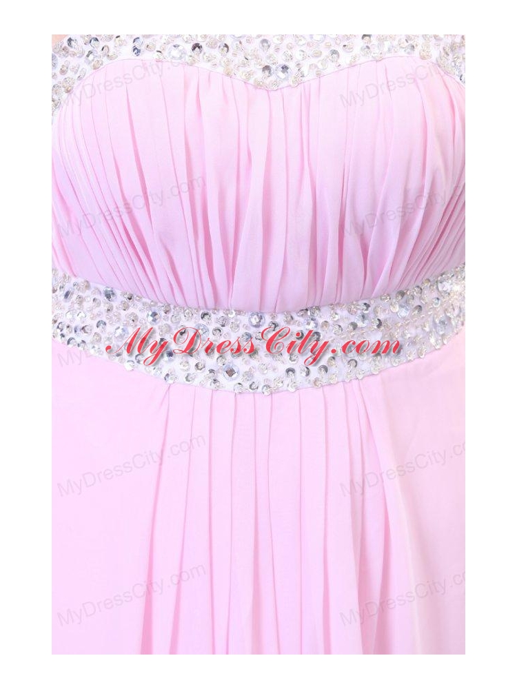 Sweetheart Empire Chiffon Sweep Train Baby Pink Prom Dress with Beading