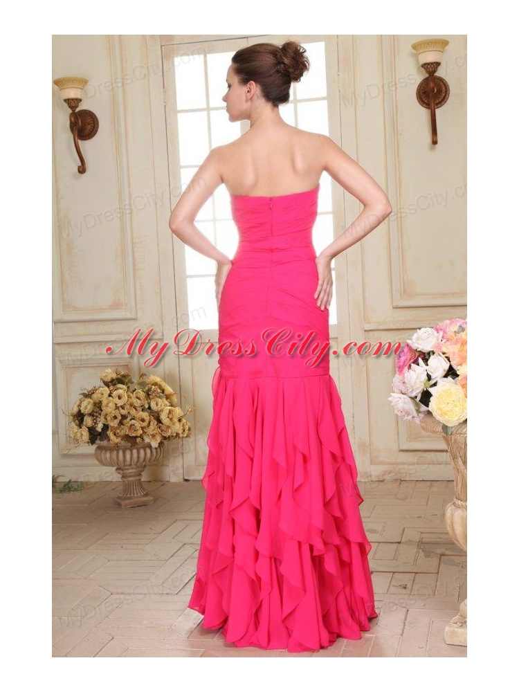 Sweetheart Floor-length Beaded Decorate Hot Pink Prom Dress in Chiffon