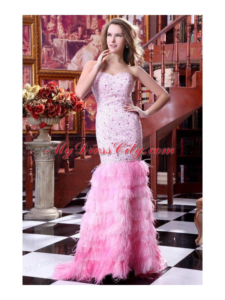 Sweetheart Mermaid Beading and Ruffled Layers Sweep Train Prom Dress