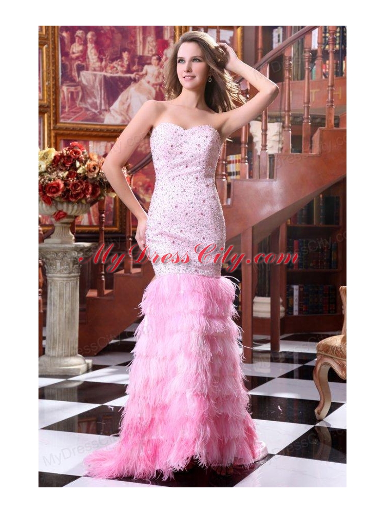 Sweetheart Mermaid Beading and Ruffled Layers Sweep Train Prom Dress