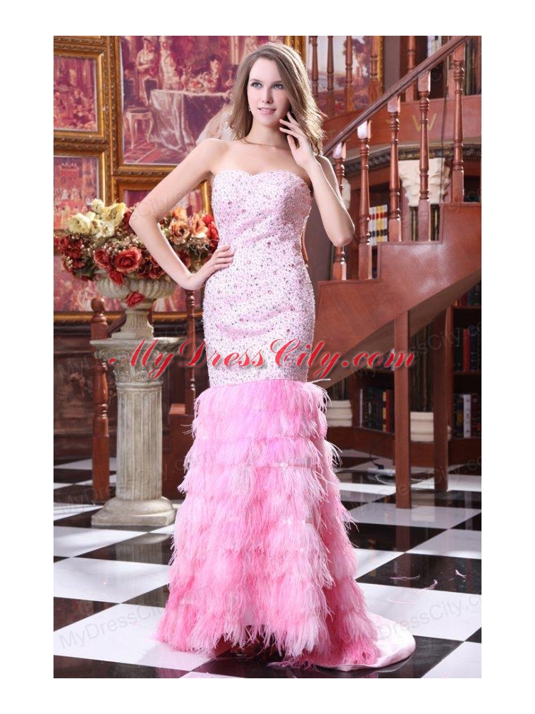 Sweetheart Mermaid Beading and Ruffled Layers Sweep Train Prom Dress