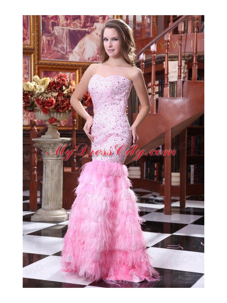 Sweetheart Mermaid Beading and Ruffled Layers Sweep Train Prom Dress