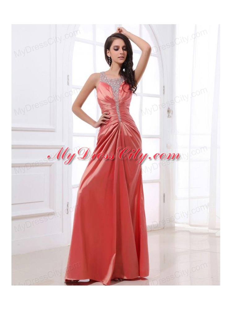 Watermelon Column Beading Square Floor-length Prom Dress