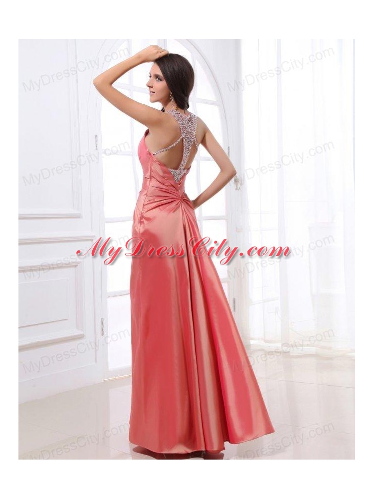 Watermelon Column Beading Square Floor-length Prom Dress