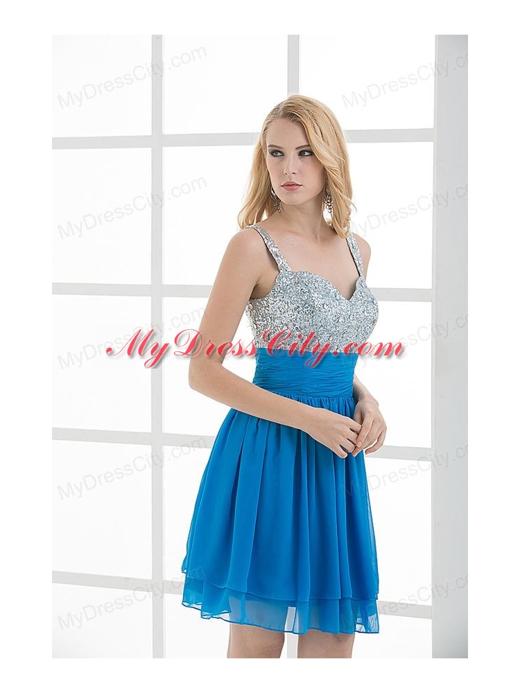 A-line Straps Sleeveless Beading and Ruching  Prom Dress