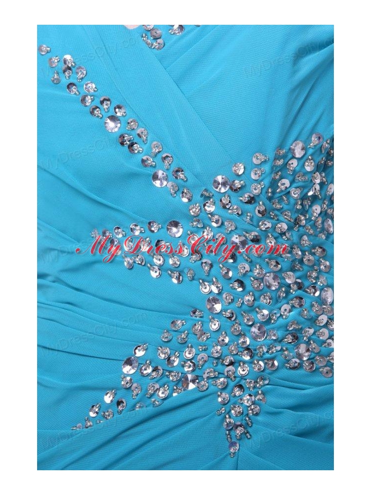 Asymmetrical Beading and High Silt Chiffon Prom Dress in Teal