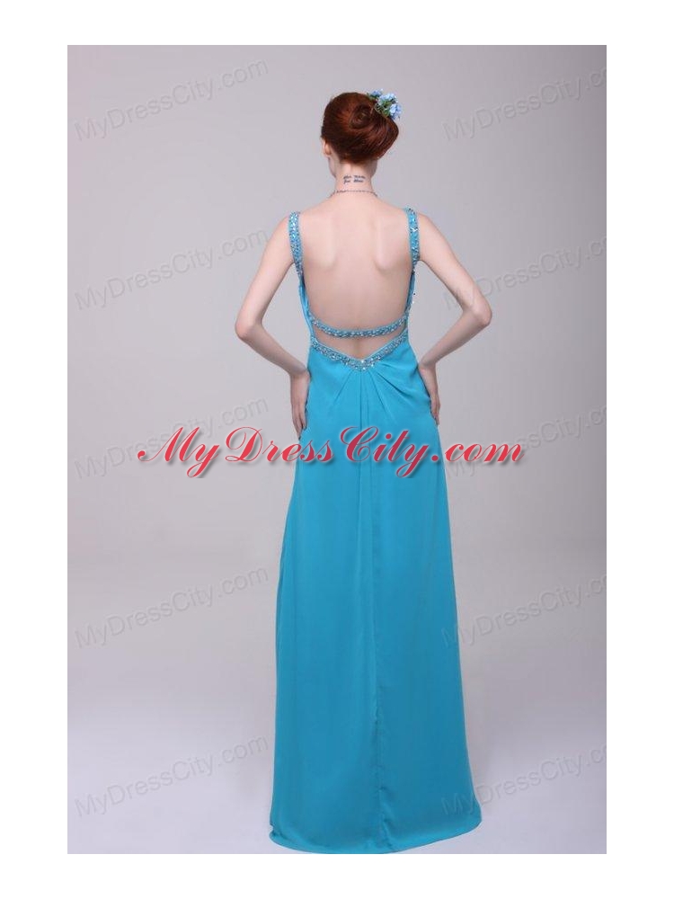 Asymmetrical Beading and High Silt Chiffon Prom Dress in Teal