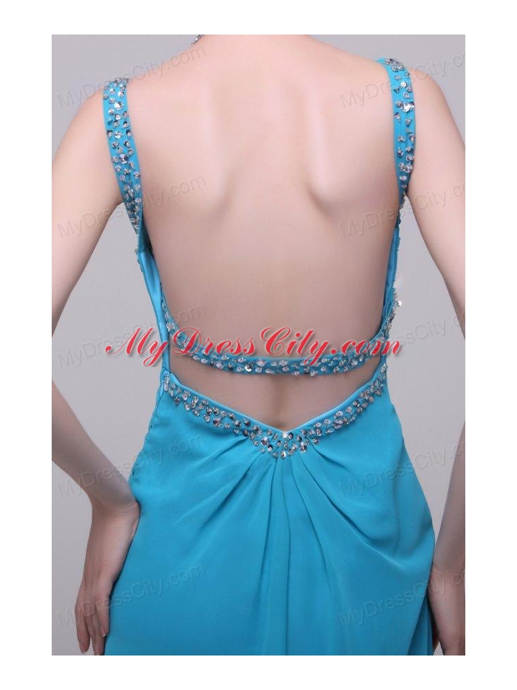 Asymmetrical Beading and High Silt Chiffon Prom Dress in Teal