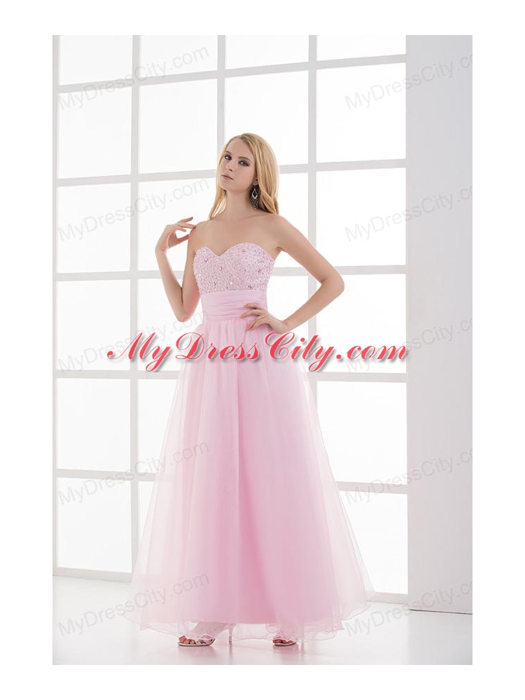 Baby Pink A-line Sweetheart Prom Dress with Beading and Ruching