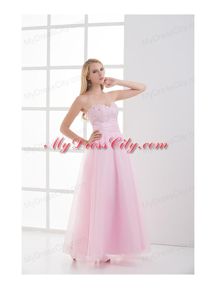 Baby Pink A-line Sweetheart Prom Dress with Beading and Ruching