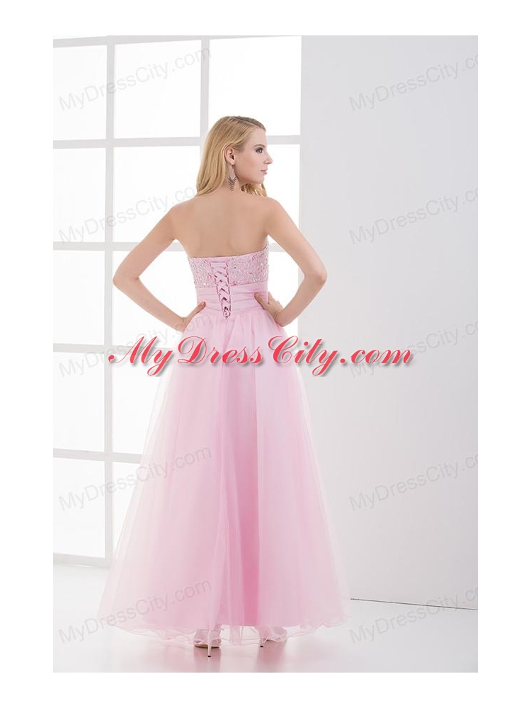 Baby Pink A-line Sweetheart Prom Dress with Beading and Ruching