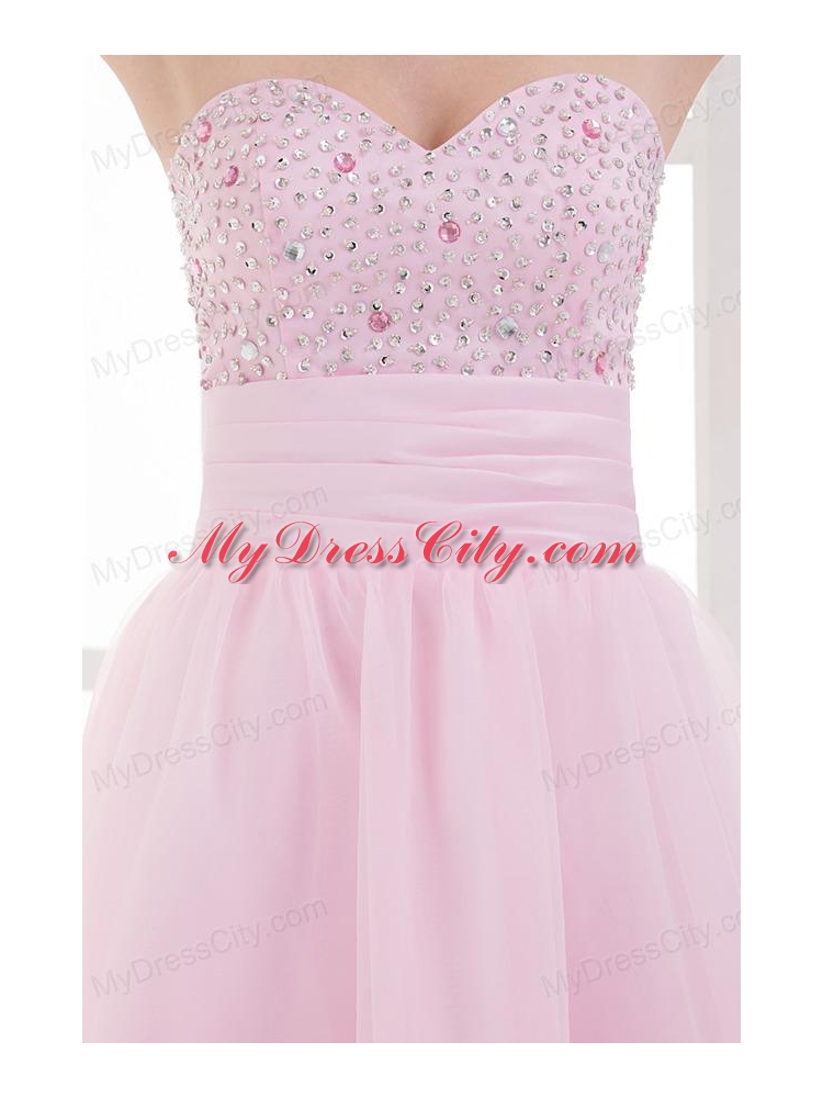 Baby Pink A-line Sweetheart Prom Dress with Beading and Ruching