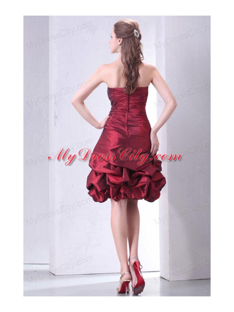 Burgundy A-line Strapless Prom Dress with Beading and Pick-ups