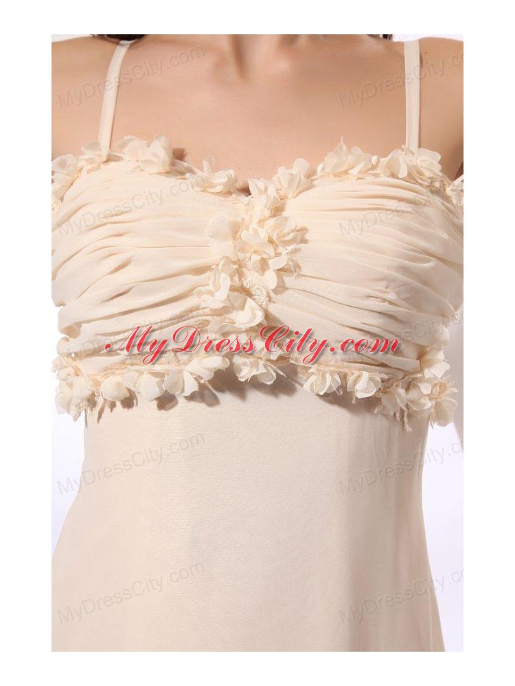 Champagne Straps High-low Empire Chiffon Hand Made Flowers Prom Dress