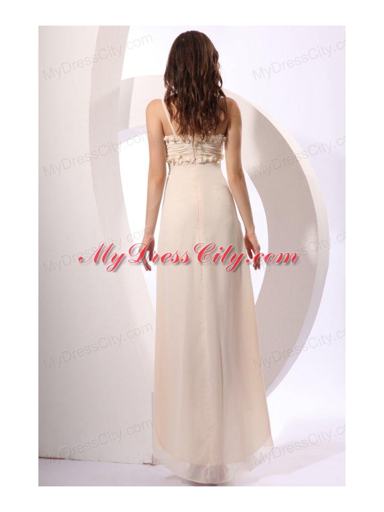 Champagne Straps High-low Empire Chiffon Hand Made Flowers Prom Dress