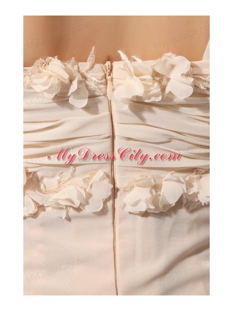 Champagne Straps High-low Empire Chiffon Hand Made Flowers Prom Dress