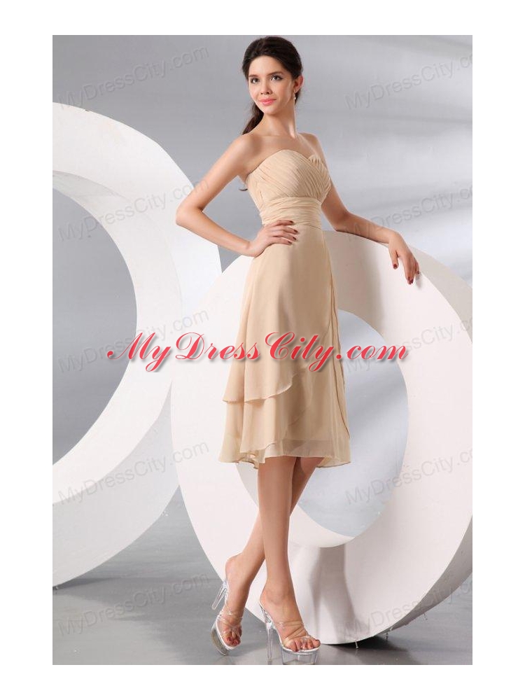 Champagne Sweetheart Knee-length Chiffon Prom Dress with Ruche