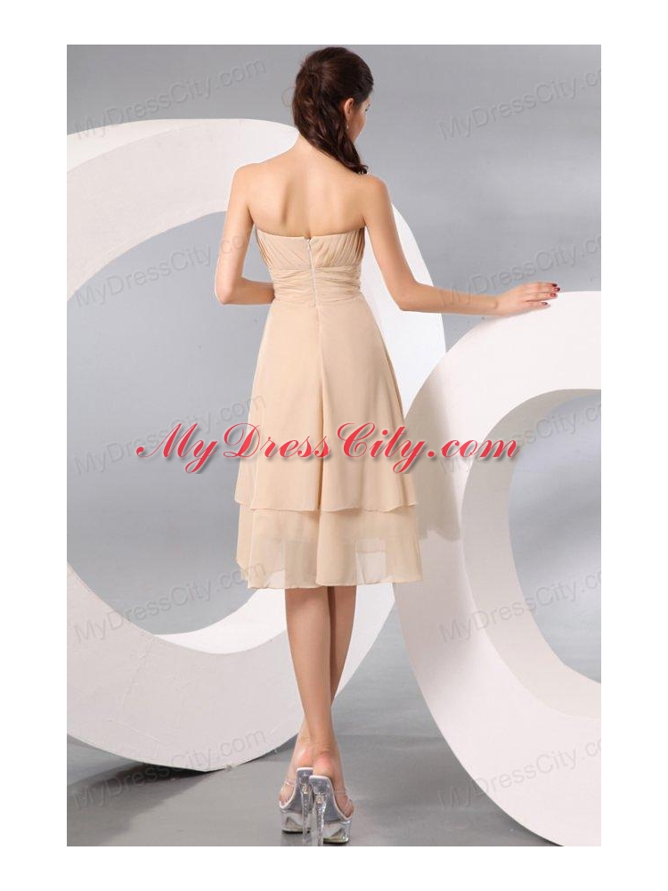 Champagne Sweetheart Knee-length Chiffon Prom Dress with Ruche