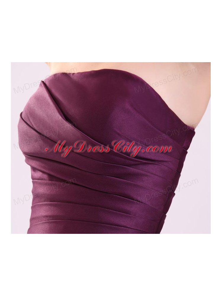 Cheap A-Line Strapless  Ankle-length Purple Ruching Prom Dress