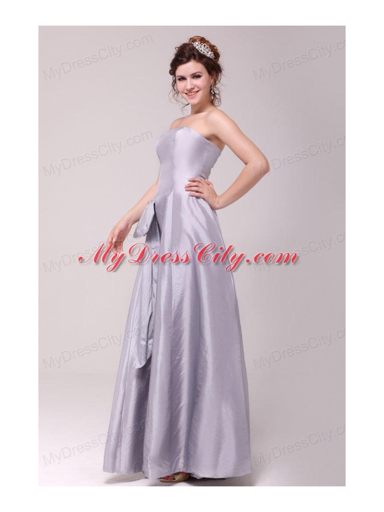 Cheap Column Strapless Floor-length Grey Bowknot Prom Dress