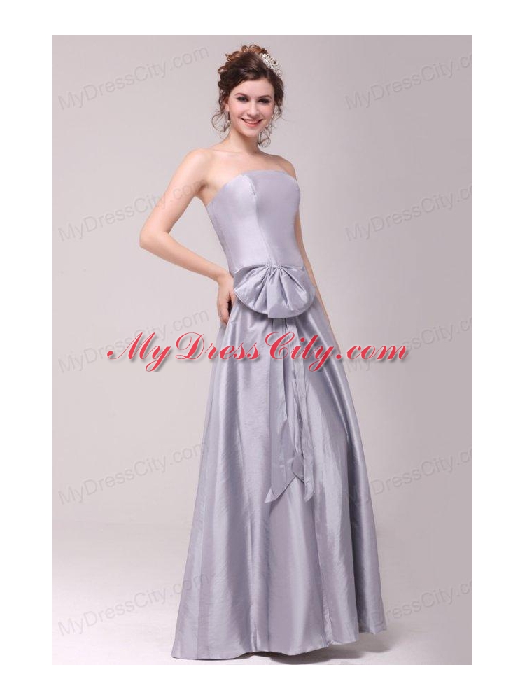 Cheap Column Strapless Floor-length Grey Bowknot Prom Dress