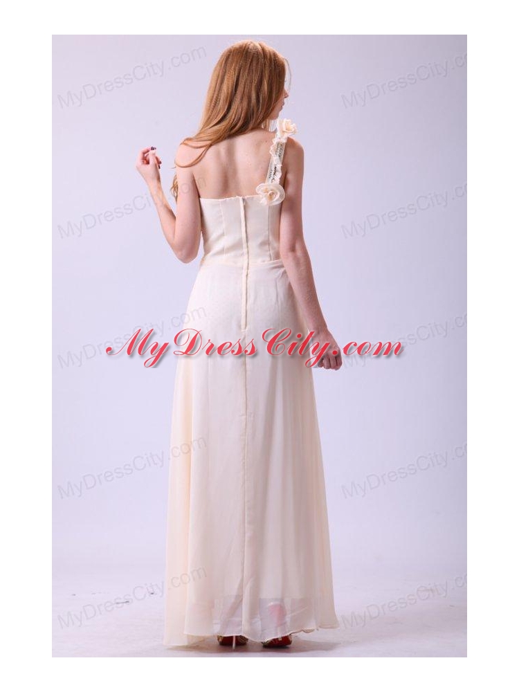 Column One Shoulder Beading Chiffon Long Champagne Prom Dress