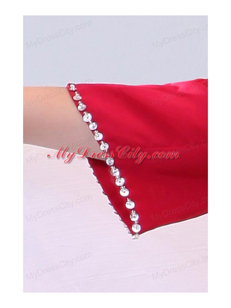 Column Red Strapless Knee-length Beading Chiffon Prom Dress