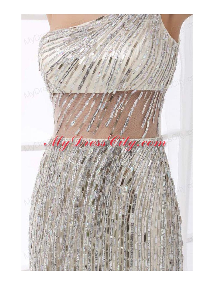 Column Silver One Shoulder Sequin Floor-length Prom Dress