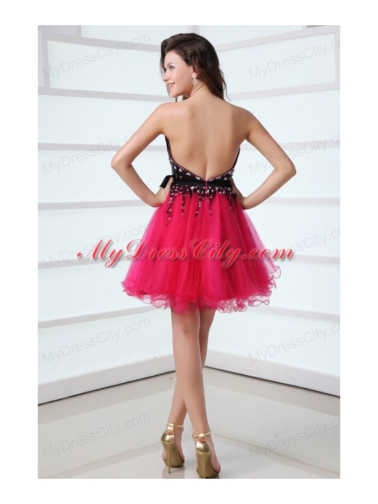 Cute Sweetheart Black and Hot Pink Prom Dress with Bowknot