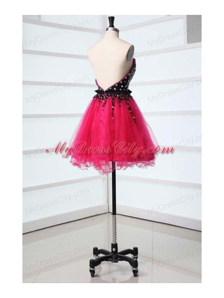 Cute Sweetheart Black and Hot Pink Prom Dress with Bowknot