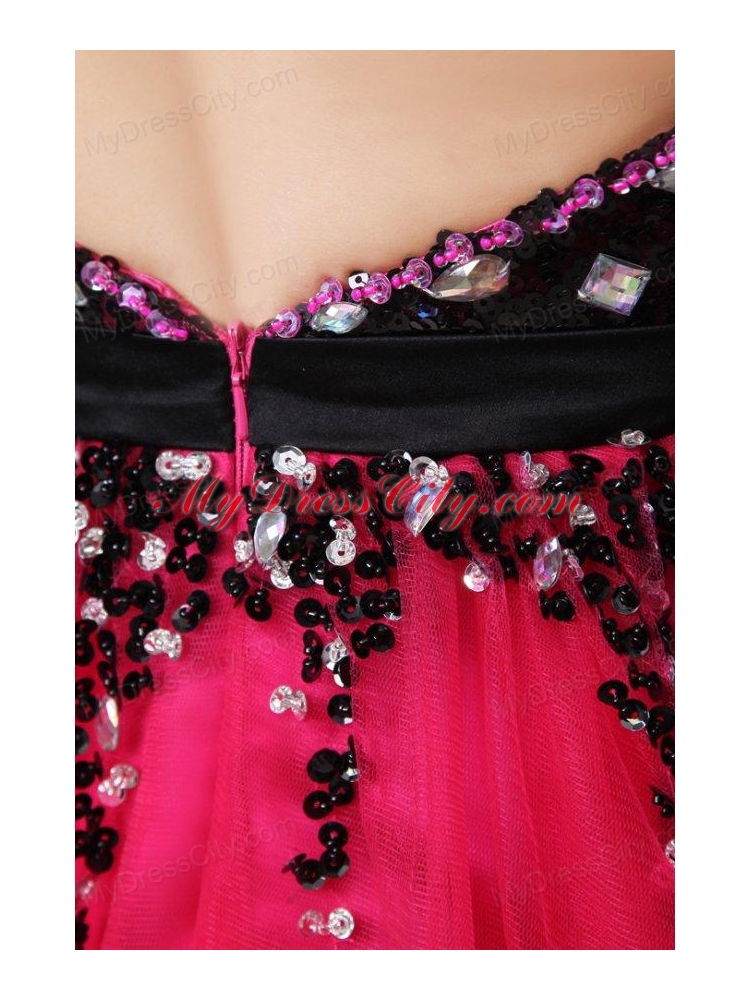 Cute Sweetheart Black and Hot Pink Prom Dress with Bowknot