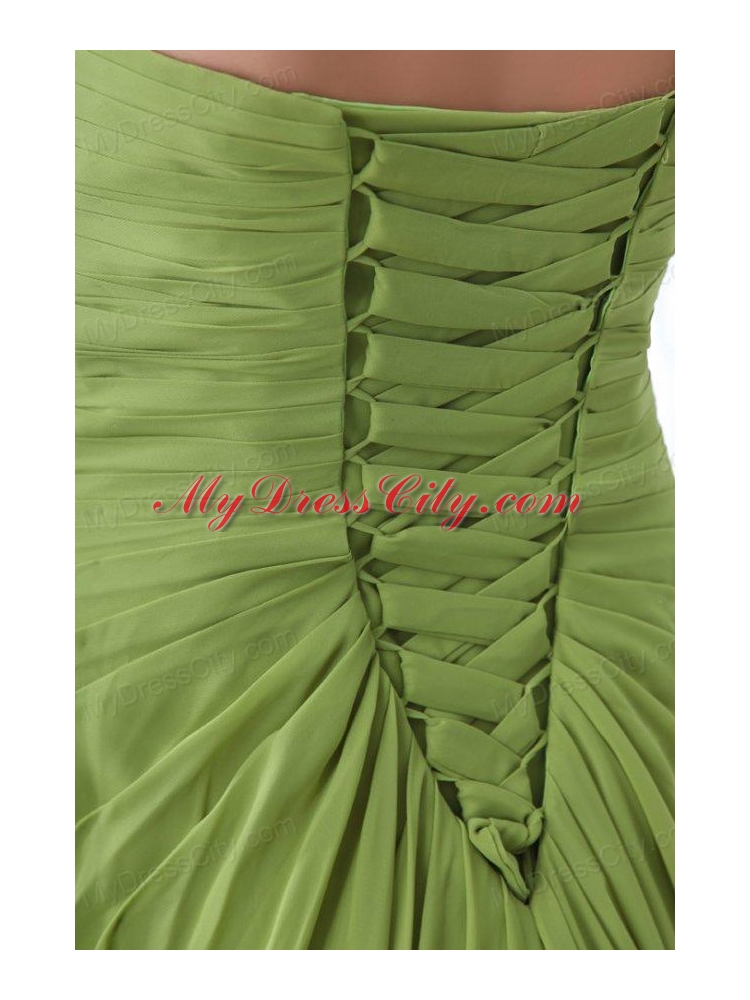 Empire Strapless Yellow Green Appliques and Ruching Prom Dress