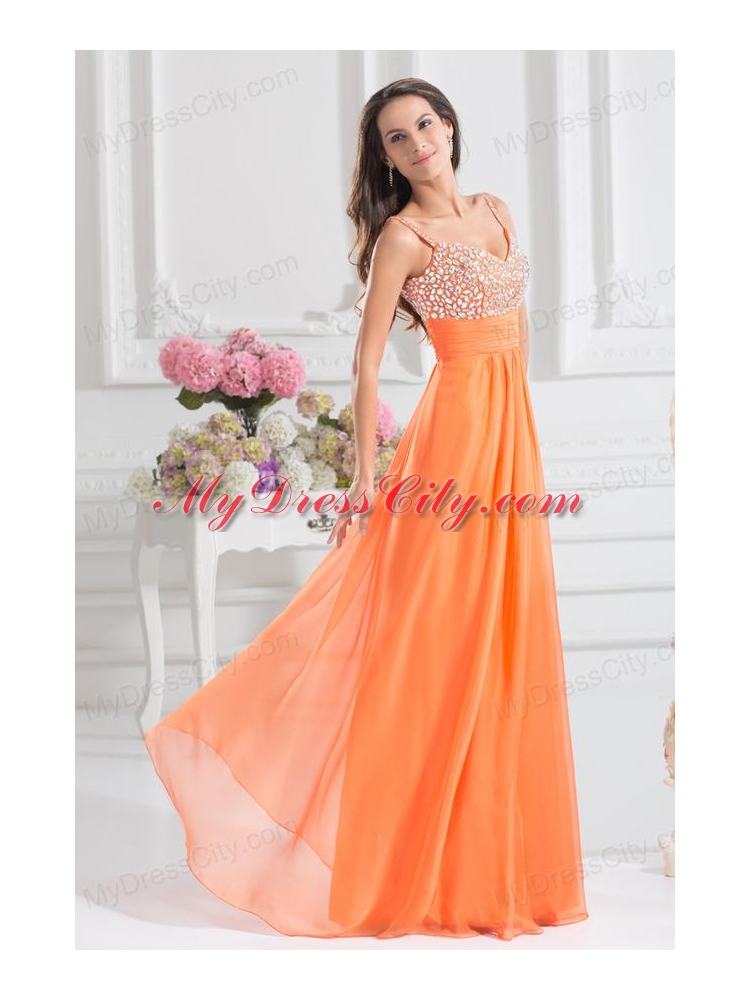 Empire Sweetheart Floor-length Beading Orange Prom Dress