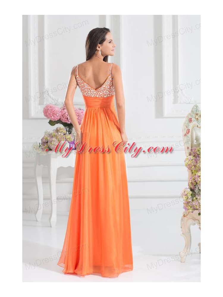 Empire Sweetheart Floor-length Beading Orange Prom Dress