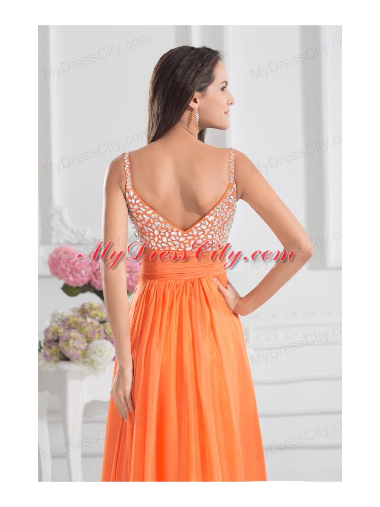 Empire Sweetheart Floor-length Beading Orange Prom Dress